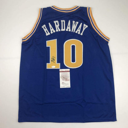Autographed/Signed Tim Hardaway Golden State Blue Basketball Jersey JSA COA