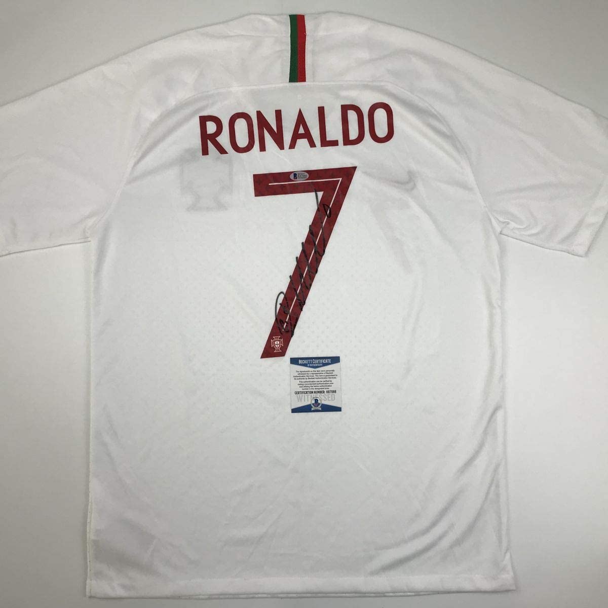 Autographed/Signed Cristiano Ronaldo Portugal White World Cup Soccer Futbol Jersey Beckett BAS COA