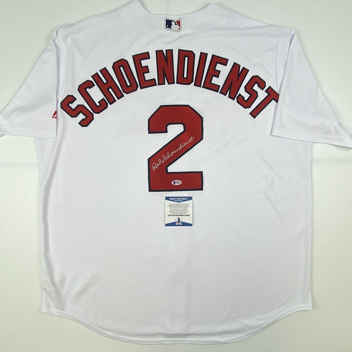 Autographed/Signed Red Schoendienst St. Louis White Baseball Jersey Beckett BAS COA