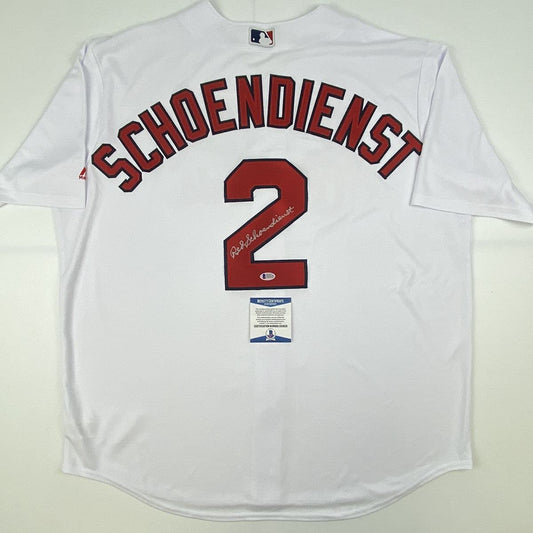 Autographed/Signed Red Schoendienst St. Louis White Baseball Jersey Beckett BAS COA