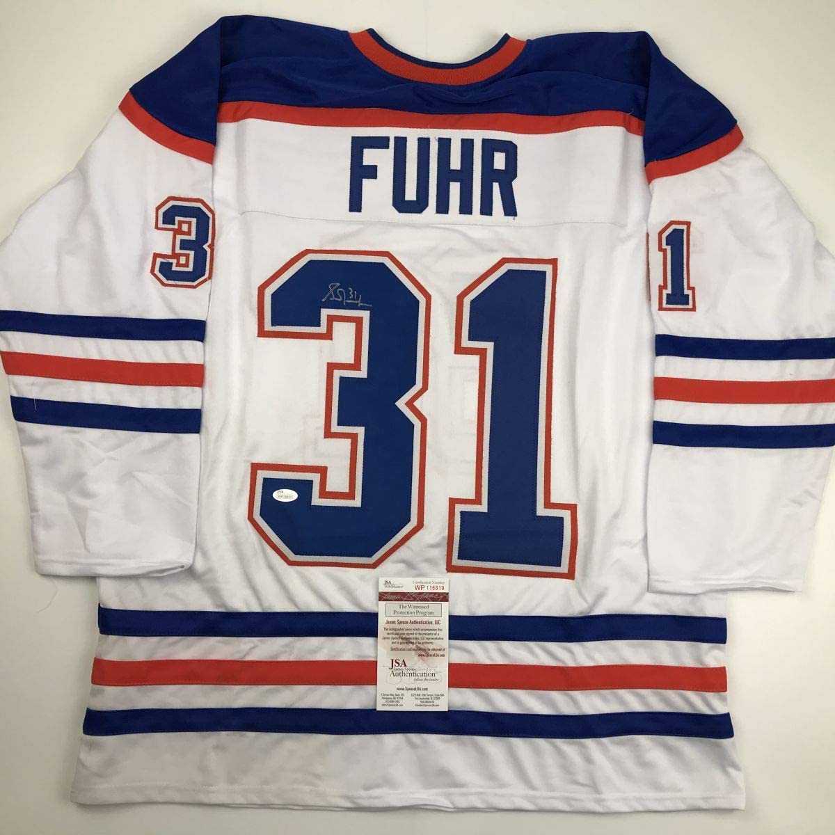 Autographed/Signed Grant Fuhr Edmonton White Hockey Jersey JSA COA