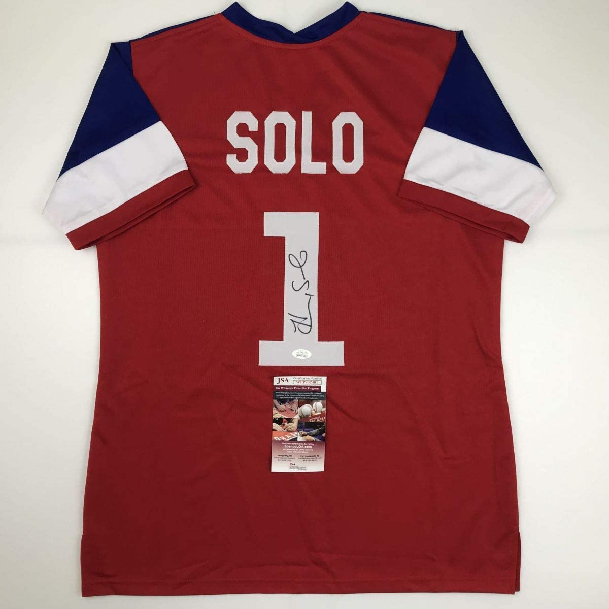 Autographed/Signed Hope Solo Red/White/Blue Soccer Team USA World Cup Jersey JSA COA