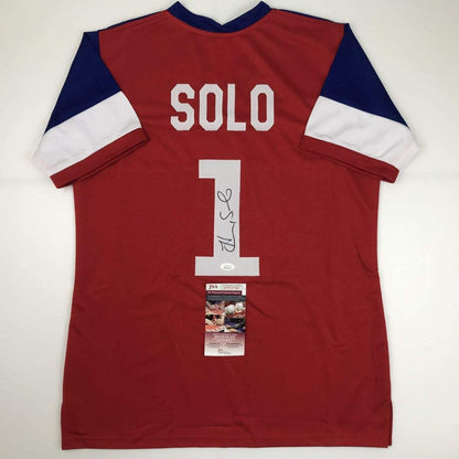 Autographed/Signed Hope Solo Red/White/Blue Soccer Team USA World Cup Jersey JSA COA