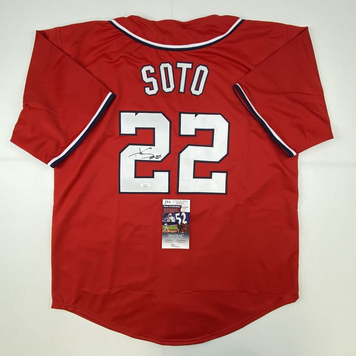 Autographed/Signed Juan Soto Washington Red Baseball Jersey JSA COA