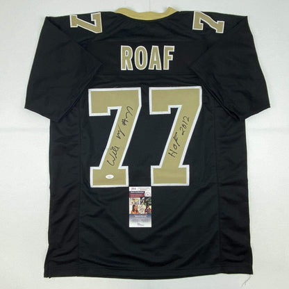 Autographed/Signed Willie Roaf HOF 2012 New Orleans Black Football Jersey JSA COA