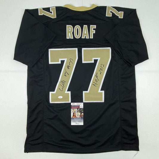 Autographed/Signed Willie Roaf HOF 2012 New Orleans Black Football Jersey JSA COA