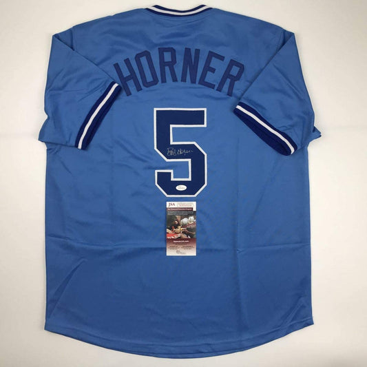 Autographed/Signed Bob Horner Atlanta Light Blue Baseball Jersey JSA COA