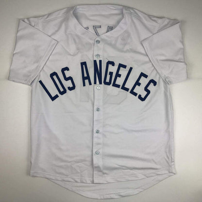Autographed/Signed Mike Piazza Los Angeles LA White Baseball Jersey Beckett BAS COA