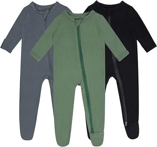 Baby Boy Footed Pajamas with Mittens, Rayon Made from Bamboo Sleepers, 2 Way Zipper Long Sleeve Pjs