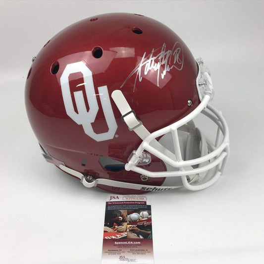 Autographed/Signed Adrian Peterson Oklahoma Sooners Full Size FS F/S Replica College Football Helmet JSA COA