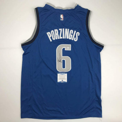 Autographed/Signed Kristaps Porzingis Dallas Black Basketball Jersey Beckett BAS COA