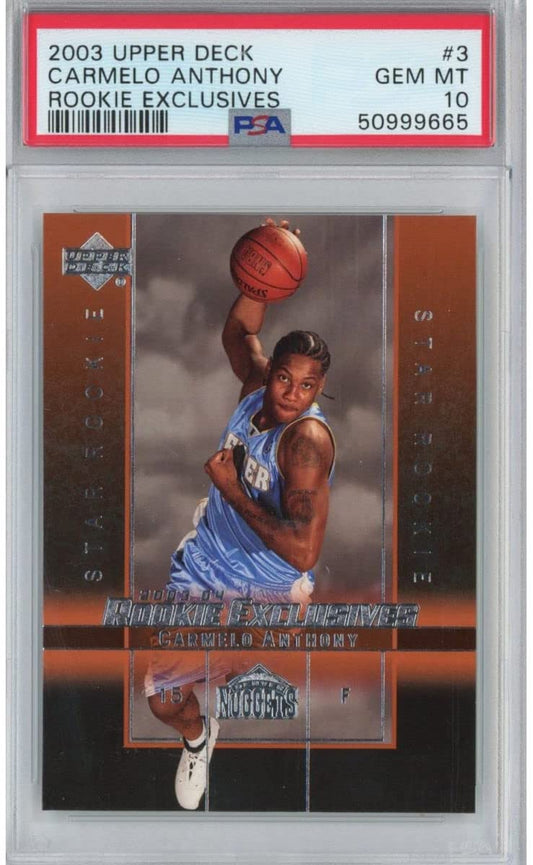 Graded 2003-04 Upper Deck UD Carmelo Anthony #3 Rookie Exclusives RC Basketball Card PSA 10 Gem Mint
