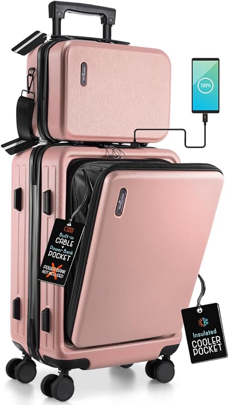 22 Inch Carry On Luggage 22x14x9 Airline Approved, Carry On Suitcase with Wheels, Hard-shell Carry-on Luggage, Pink Small Suitcase, Hardside Luggage Carry On with Cosmetic Carry On Bag