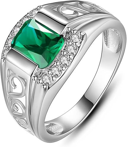 WSX 10/14/18K Gold 2CT Emerald Cut Gemstone Men Rings with Moissanite Side Stone, Men's Anniversary Wedding Band Ring for Valentine's Day Gift For Him Custom Name