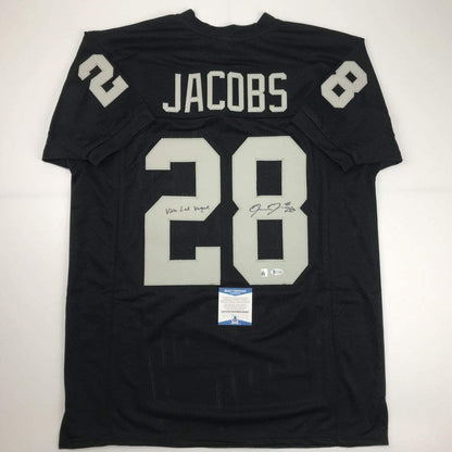 Autographed/Signed Josh Jacobs Viva Las Vegas Oakland Black Football Jersey Beckett BAS COA