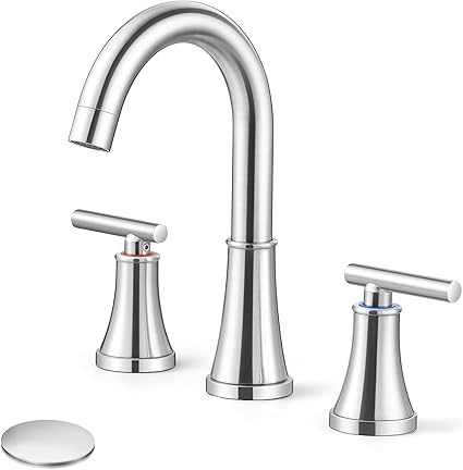 Bathroom Faucet for Sink 3 Hole Brushed Nickel 8 Inch 2 Handle Widespread Bathroom Sink Faucet Set with Pop Up Drain and Water Supply Lines