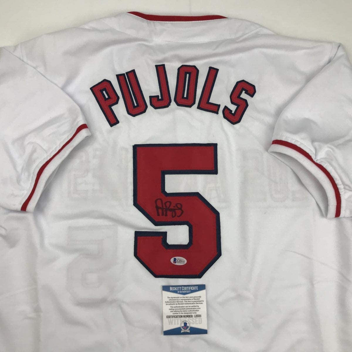 Autographed/Signed Albert Pujols Los Angeles White Baseball Jersey Beckett BAS COA