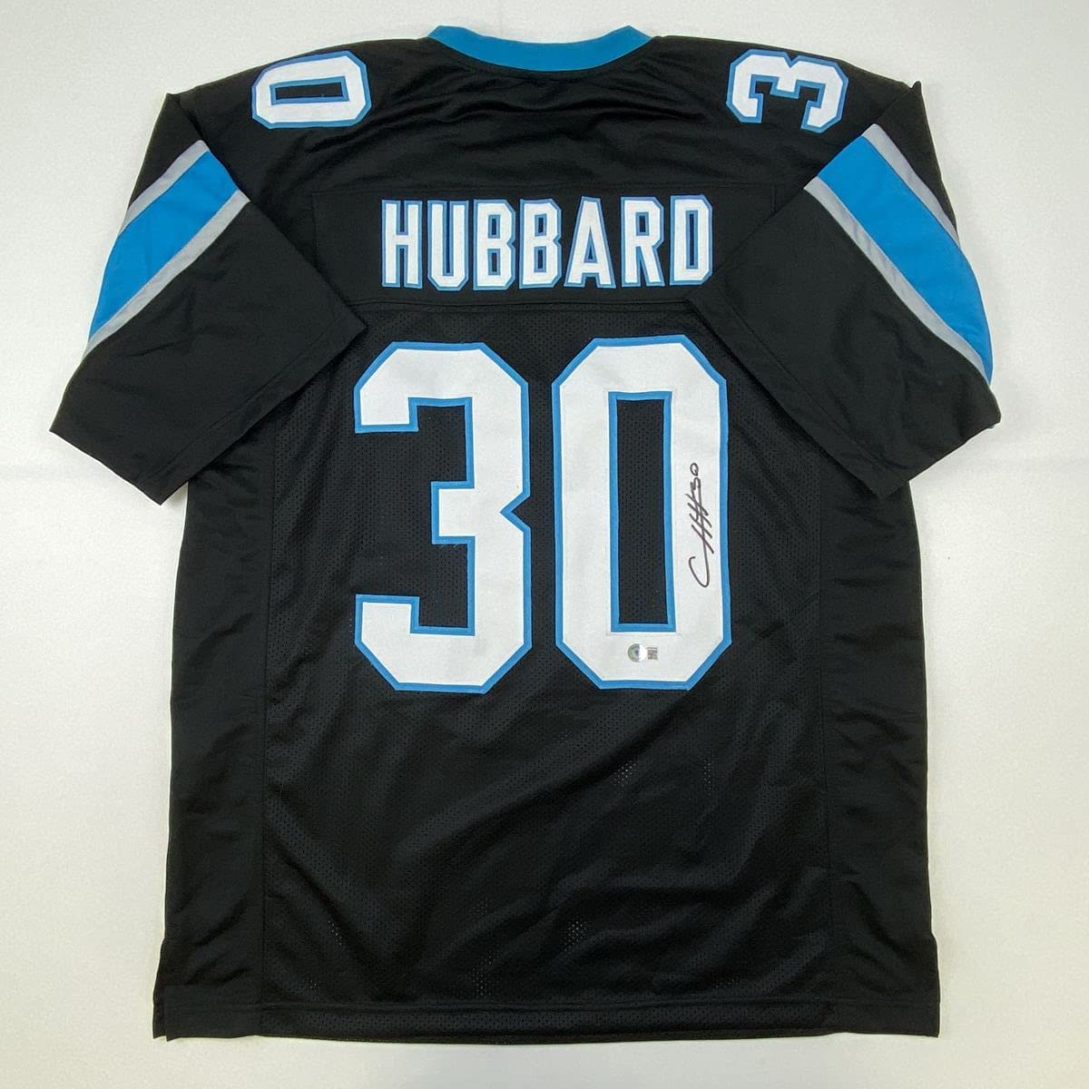 Autographed/Signed Chuba Hubbard Carolina Black Football Jersey Beckett BAS COA