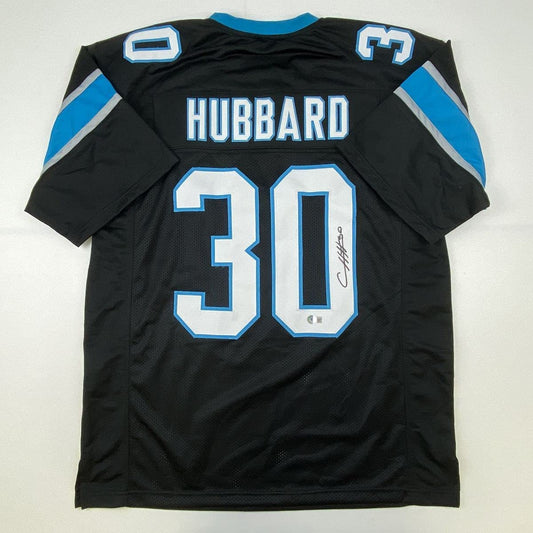 Autographed/Signed Chuba Hubbard Carolina Black Football Jersey Beckett BAS COA