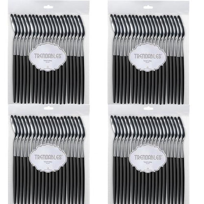 Trendables 80 Two-Toned Heavy Duty Plastic Spoons - Black & Silver - Disposable