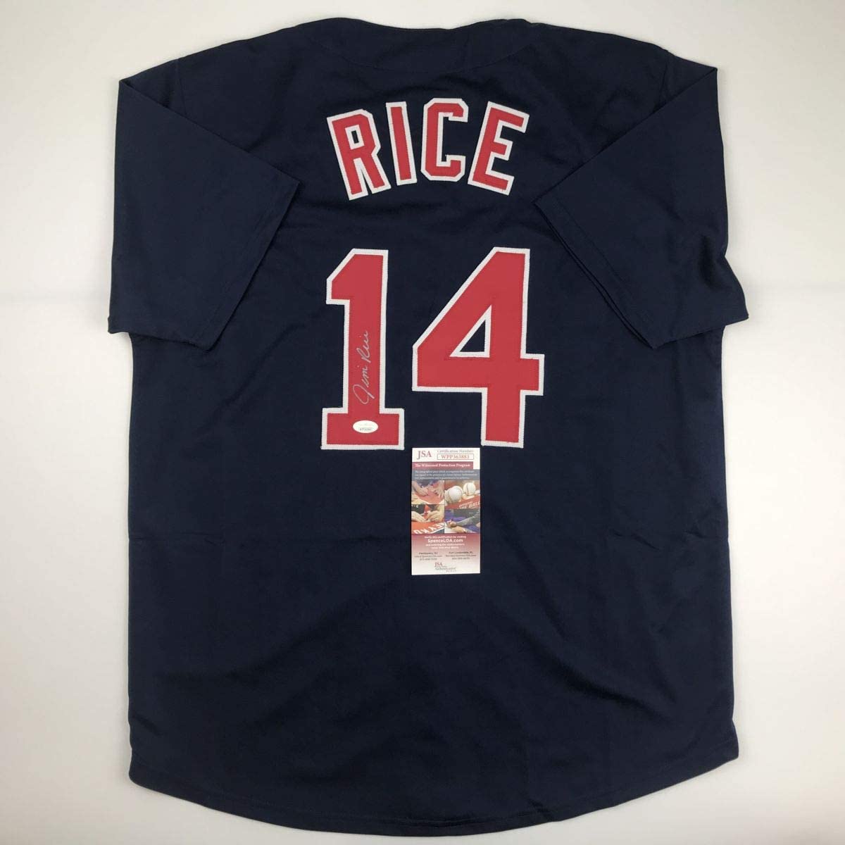 Autographed/Signed Jim Rice Boston Blue Baseball Jersey JSA COA