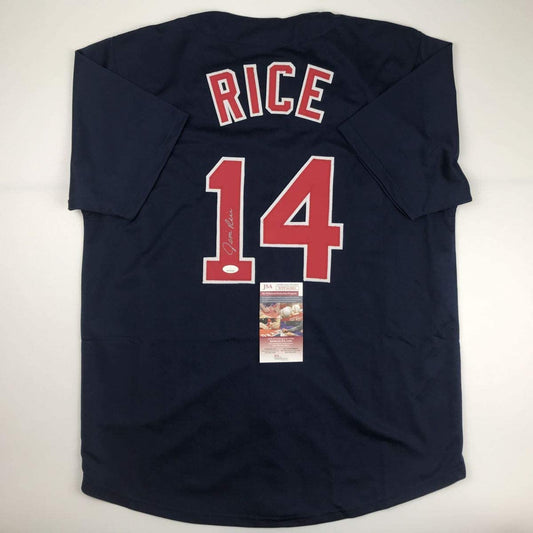 Autographed/Signed Jim Rice Boston Blue Baseball Jersey JSA COA