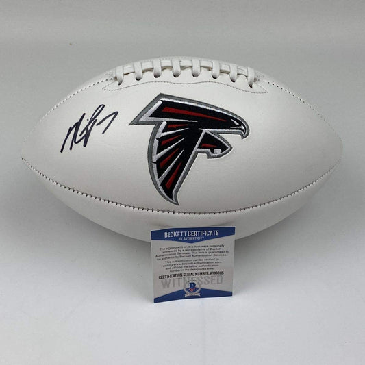Autographed/Signed Michael Mike Vick Atlanta Falcons Full Size F/S White Panel Logo Football Beckett BAS COA