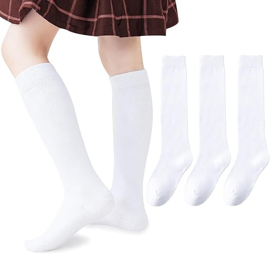 Girls Knee High Socks Seamless Boys School Uniform Socks Kids Soccer Socks Cotton Long Socks 3/5 Pack