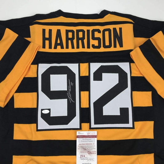Autographed/Signed James Harrison Pittsburgh Bumble Bee Football Jersey JSA COA