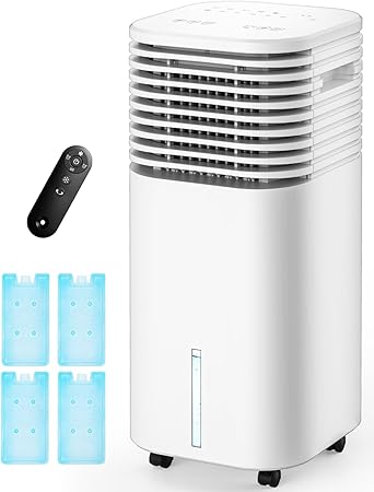 4-IN-1 Portable Air Conditioners, Evaporative Air Cooler w/4 Modes & 3 Speeds, 15H Timer for Smart Auto-off, 2-Gal Tank for 20H Cooling, 17FT Remote, No Hose Needed, 120ë�Oscillating Swamp Cooler