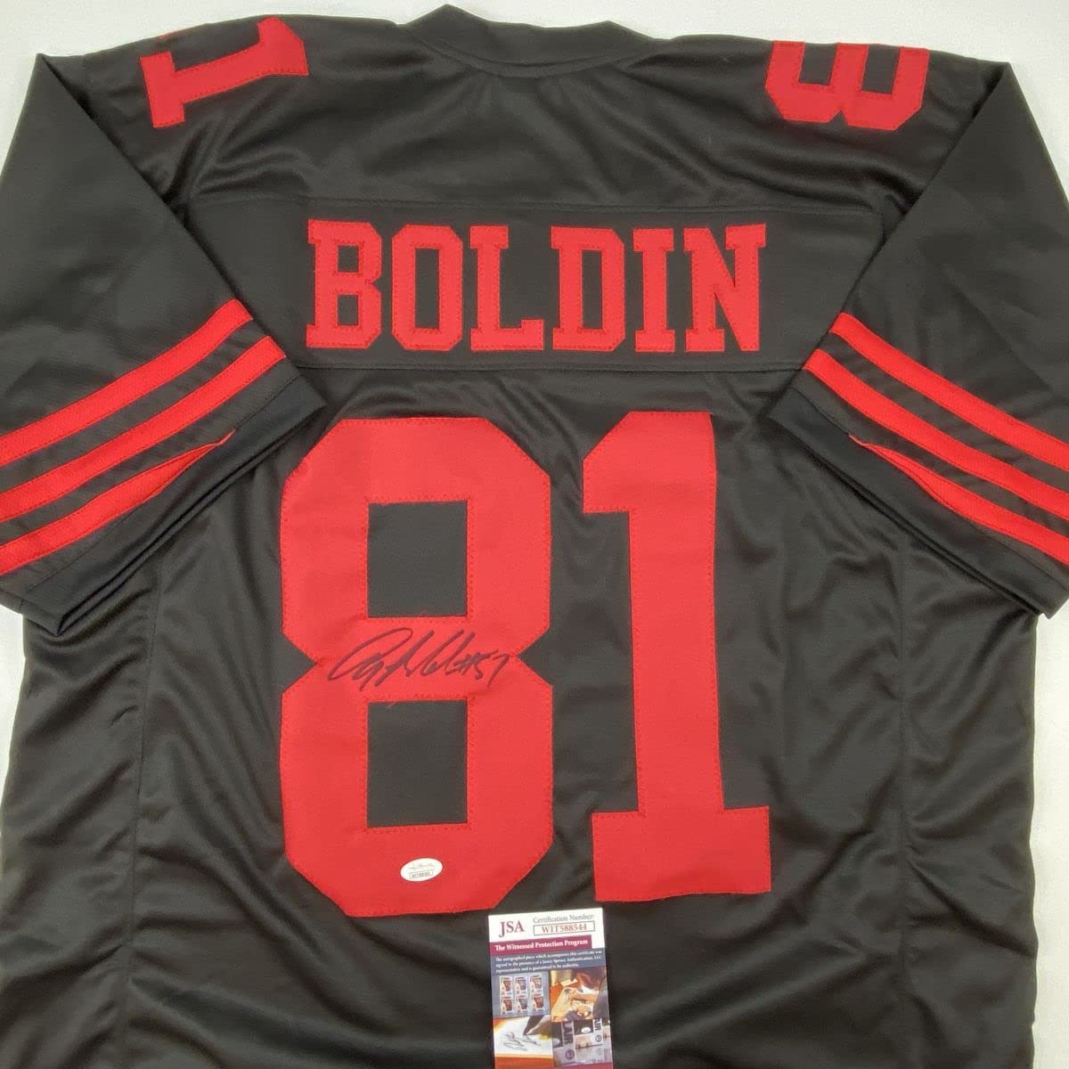 Autographed/Signed Anquan Boldin San Francisco Black Football Jersey JSA COA