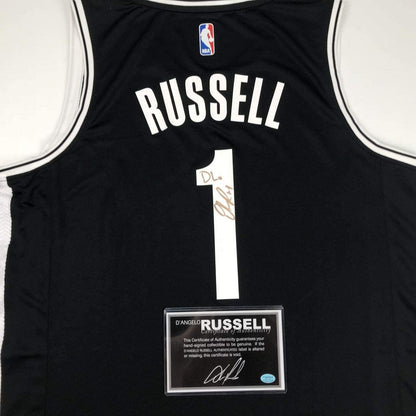 Autographed/Signed D'Angelo Russell DLo Brooklyn Black Basketball Jersey Athlete Holo COA