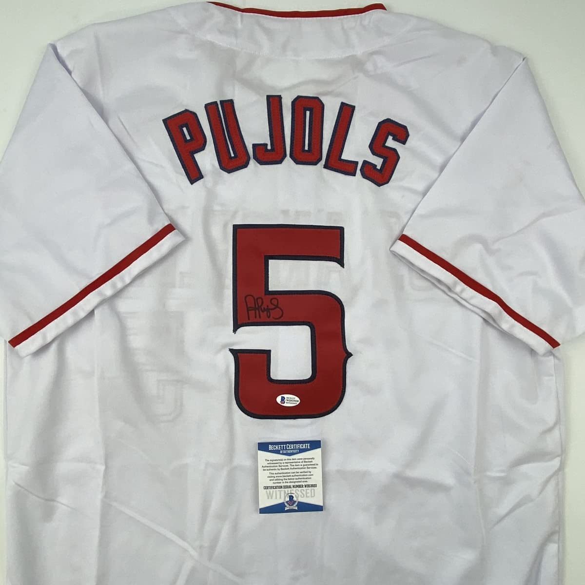 Autographed/Signed Albert Pujols Los Angeles White Baseball Jersey Beckett BAS COA #2