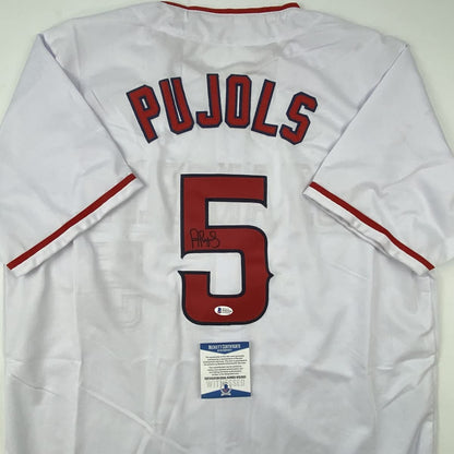 Autographed/Signed Albert Pujols Los Angeles White Baseball Jersey Beckett BAS COA #2