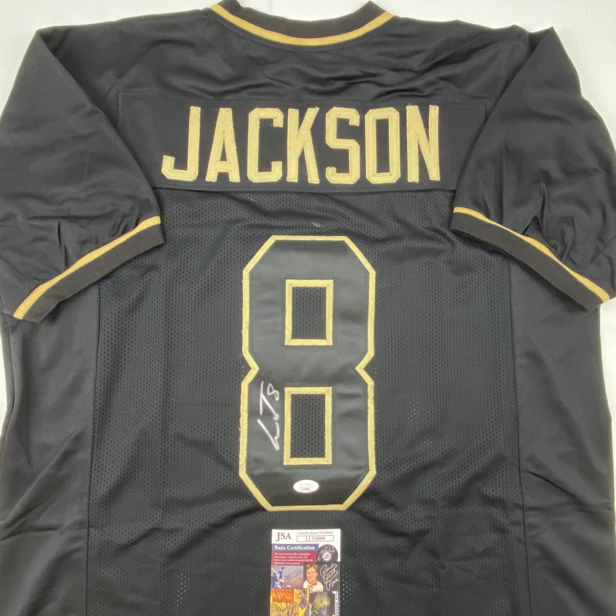 Autographed/Signed Lamar Jackson Baltimore Blackout Football Jersey JSA COA