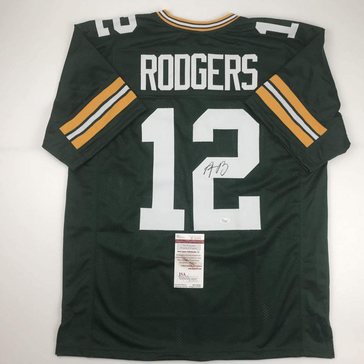 Autographed/Signed Aaron Rodgers Green Bay Green Football Jersey JSA COA