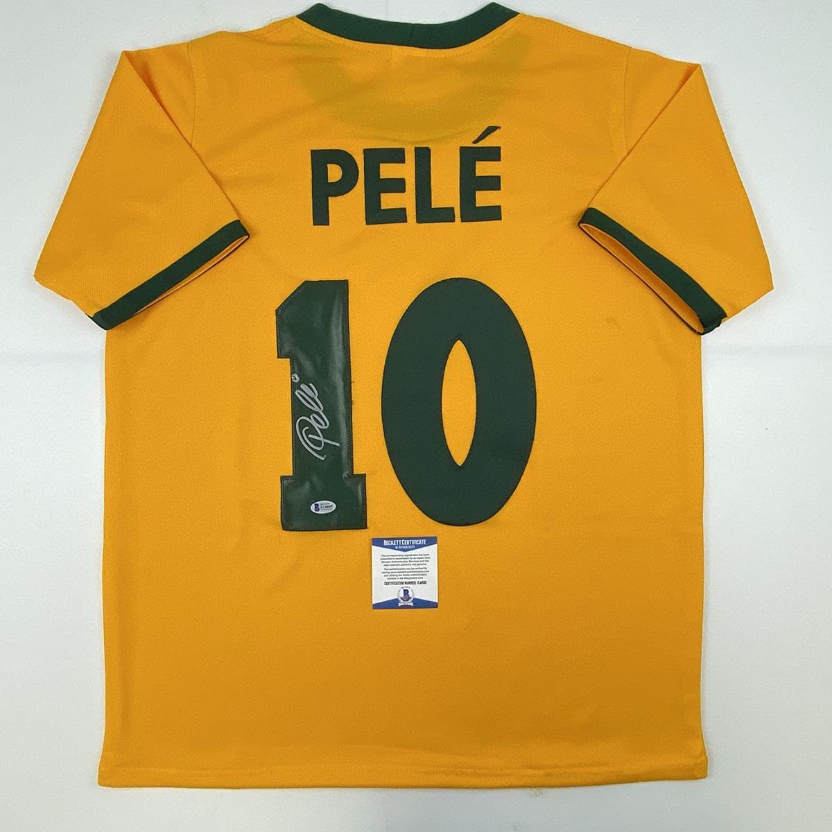 Autographed/Signed Pele Brazil Yellow Soccer Futbol Jersey Beckett BAS COA Auto