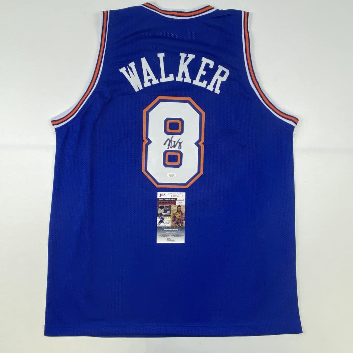Autographed/Signed Kemba Walker New York Blue Basketball Jersey JSA COA