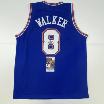 Autographed/Signed Kemba Walker New York Blue Basketball Jersey JSA COA