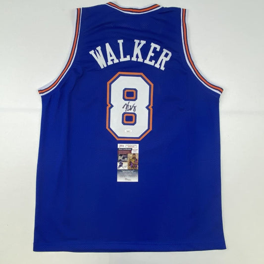 Autographed/Signed Kemba Walker New York Blue Basketball Jersey JSA COA