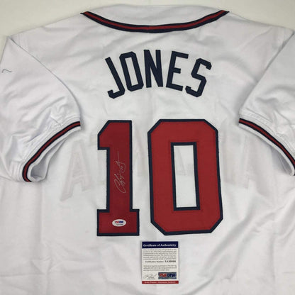 Autographed/Signed Chipper Jones Atlanta White Baseball Jersey PSA/DNA COA