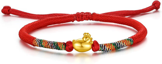 24K Solid Gold Bracelets, Real Pure Gold Bracelet Chinese Zodiac Jewelry Adjustable Braided Bracelet Rabbit Dragon Dog Piggy for Women Men Girlfriend