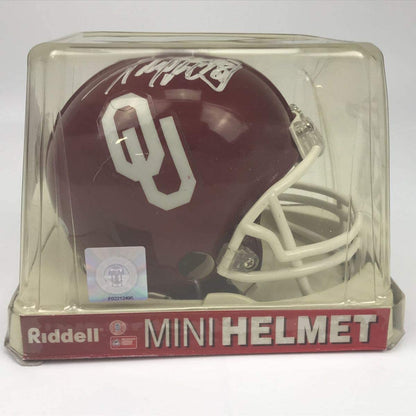 Autographed/Signed Adrian Peterson Oklahoma Sooners Mini College Football Helmet Beckett BAS COA