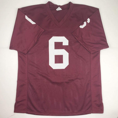 Autographed/Signed Baker Mayfield Oklahoma Crimson College Football Jersey Beckett BAS COA