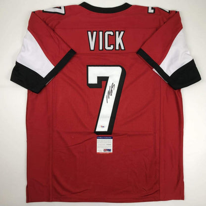 Autographed/Signed Michael Mike Vick Atlanta Red Football Jersey PSA/DNA COA