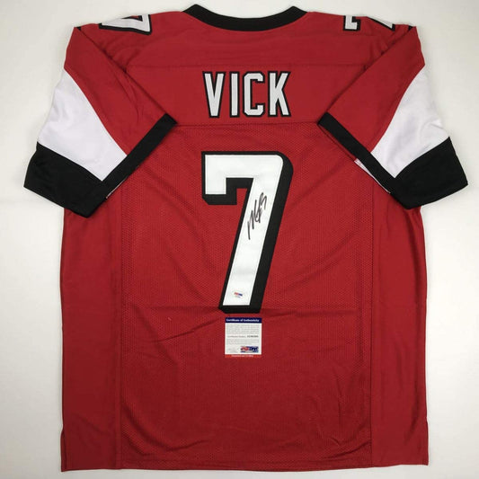 Autographed/Signed Michael Mike Vick Atlanta Red Football Jersey PSA/DNA COA