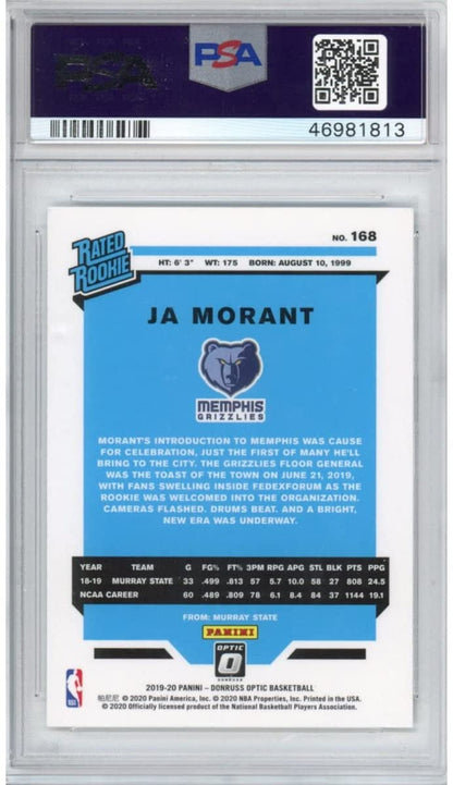Graded 2019-20 Panini Donruss Optic Ja Morant #168 Rookie RC Basketball Card PSA 10 Gem Mint