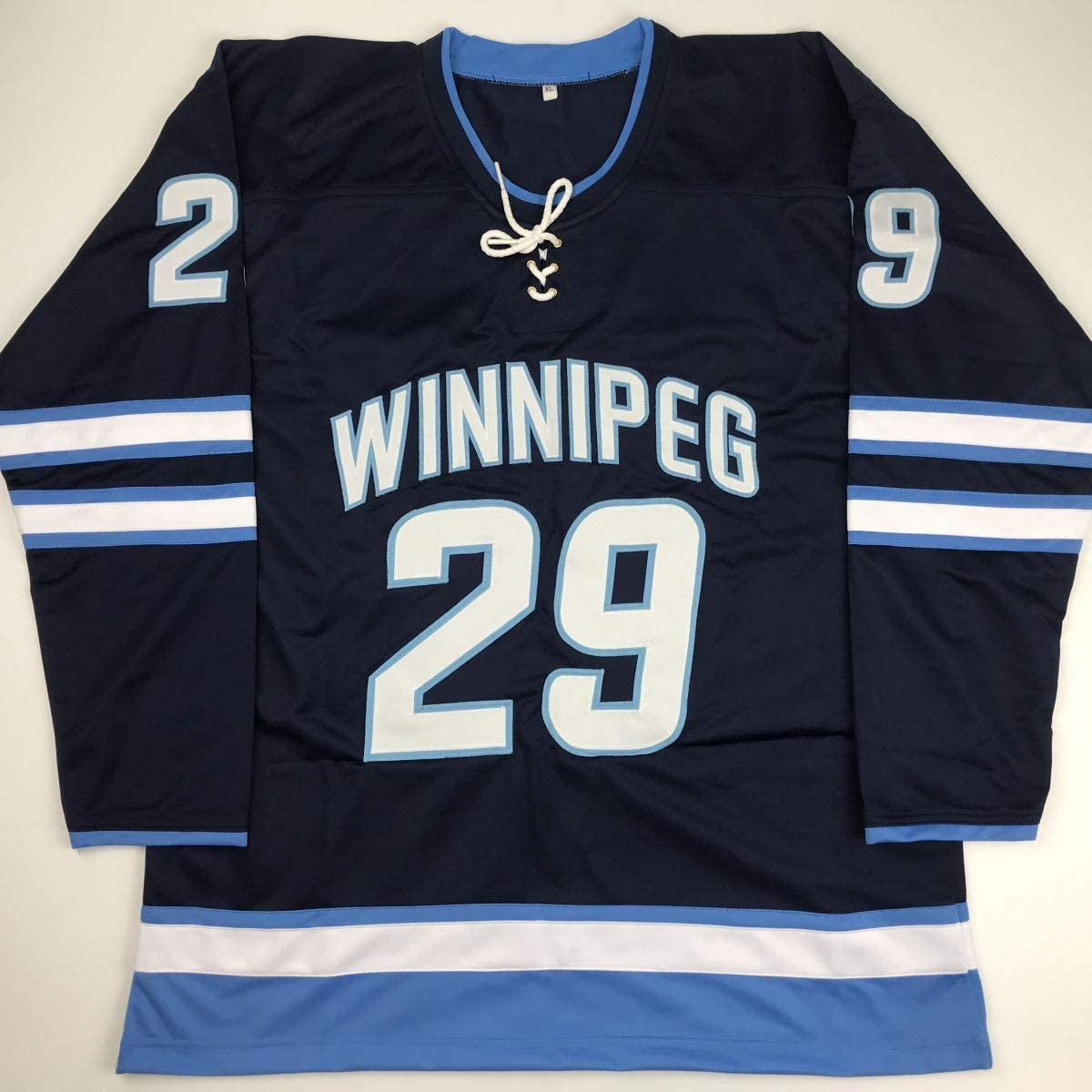Autographed/Signed Patrik Laine Winnipeg Blue Hockey Jersey Beckett BAS COA