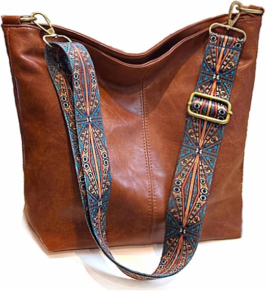 Hobo Bags Vegan Leather Crossbody Bag Guitar Strap Shoulder Purses with Zipper Handbags for Women