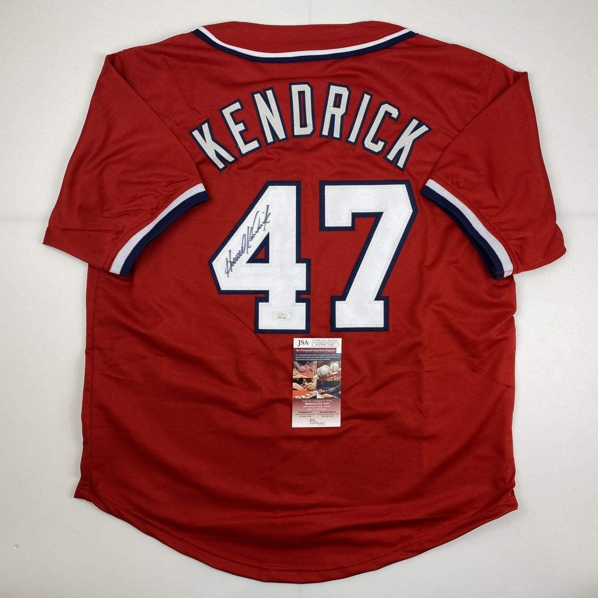 Autographed/Signed Howie Kendrick Washington Red Baseball Jersey JSA COA